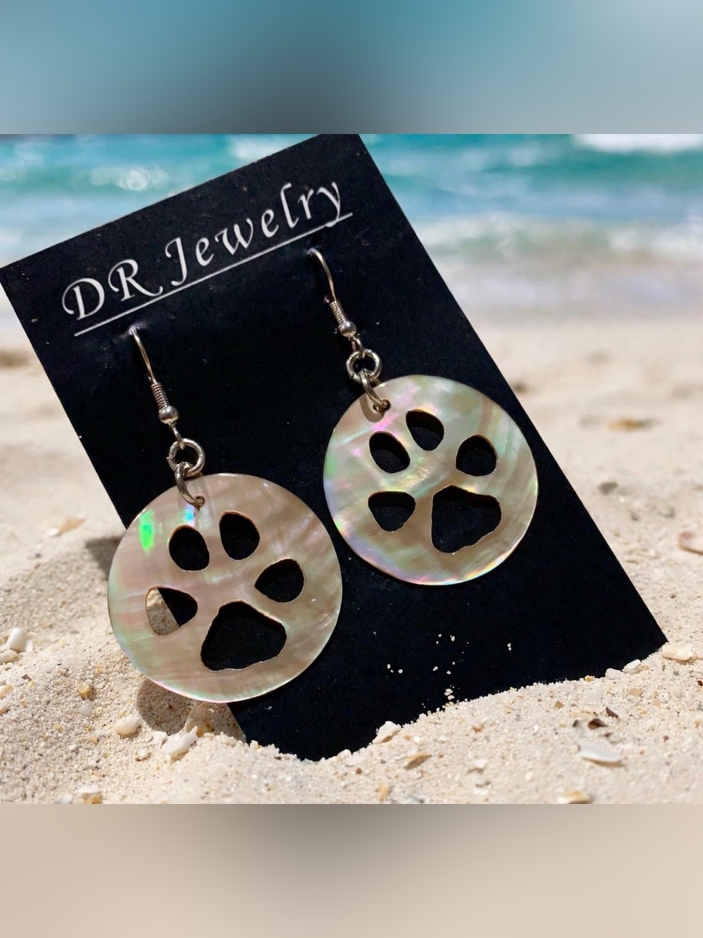 Brown lip Mother of Pearl Cat Paw Dangling Earrings
